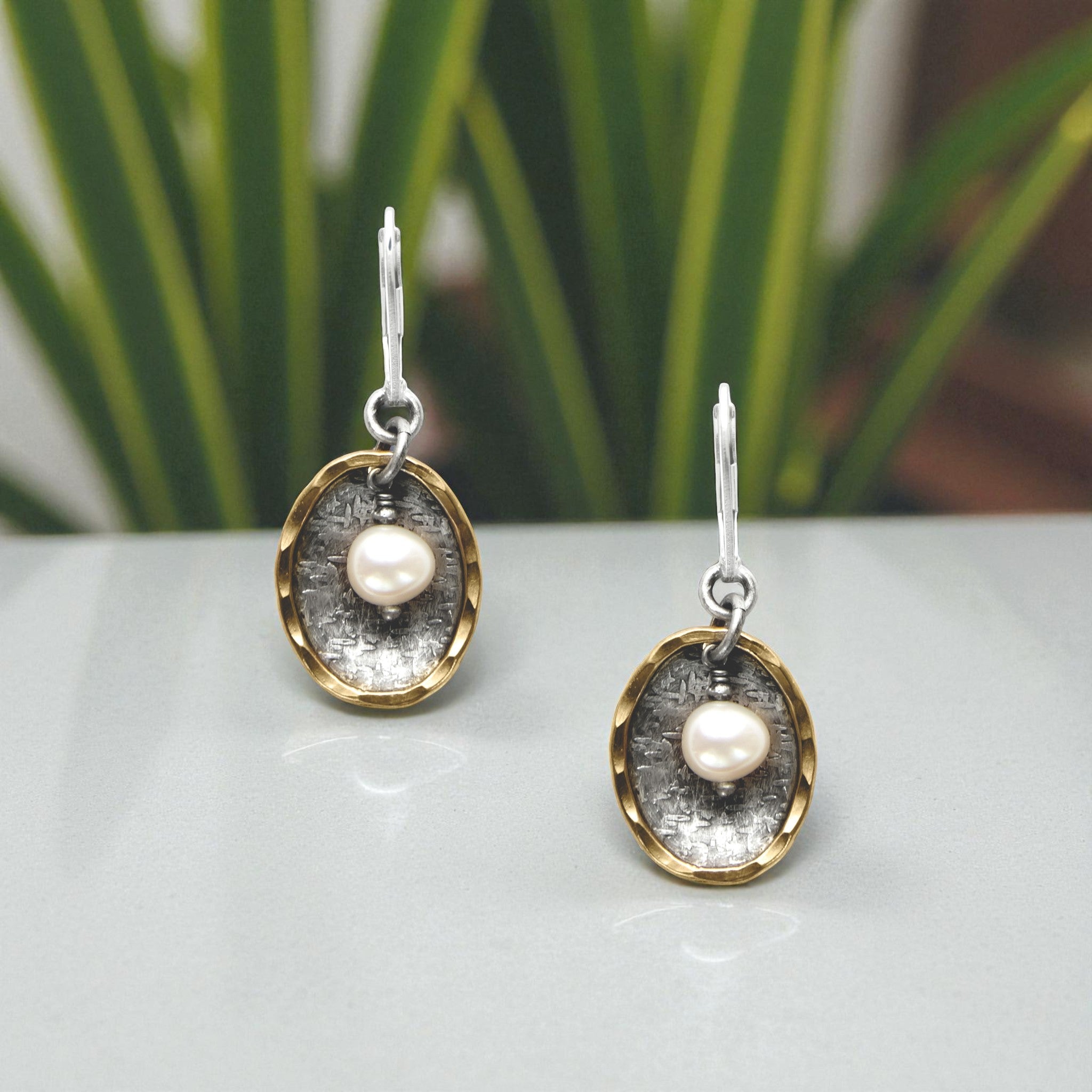 Pearl Framed Oval Earrings - Earrings