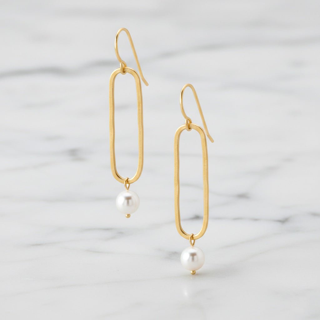 Pearl Oval Link Drop Earrings - Earrings