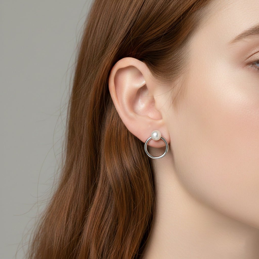 Silver Circle Pearl Earrings - Earrings