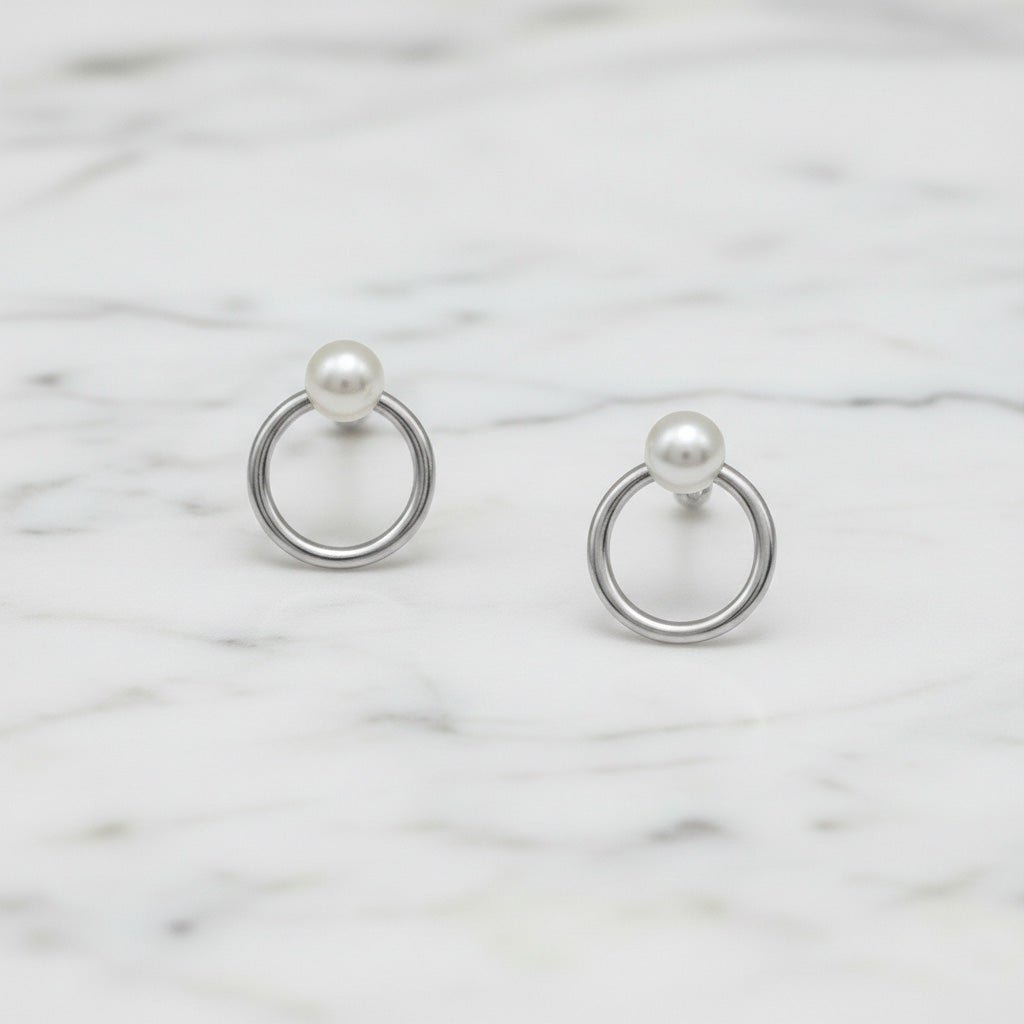 Silver Circle Pearl Earrings - Earrings
