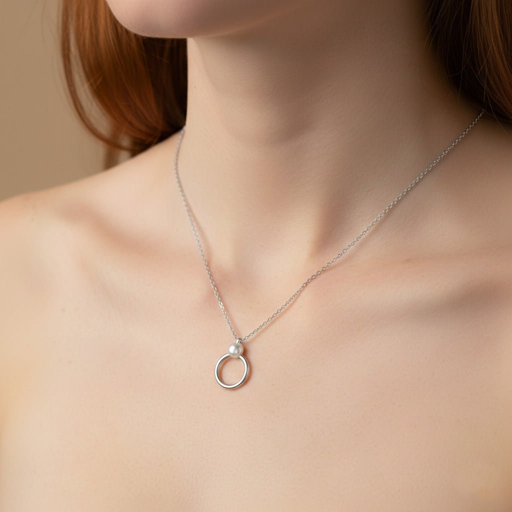 Silver Pearl Circle Necklace - Necklaces