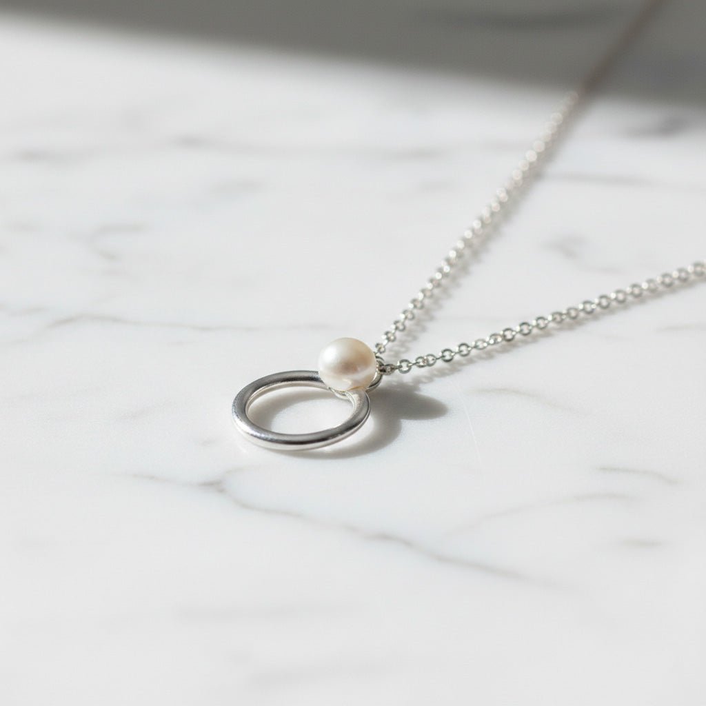 Silver Pearl Circle Necklace - Necklaces