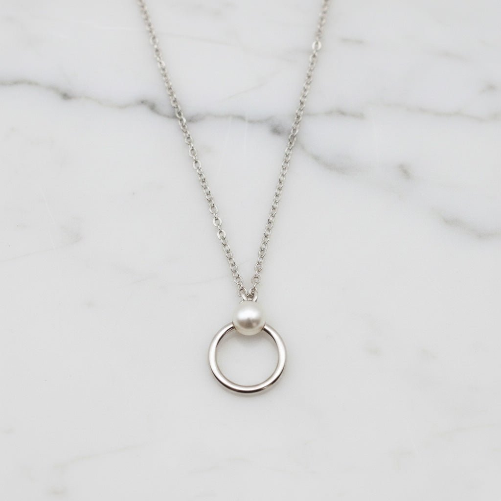 Silver Pearl Circle Necklace - Necklaces