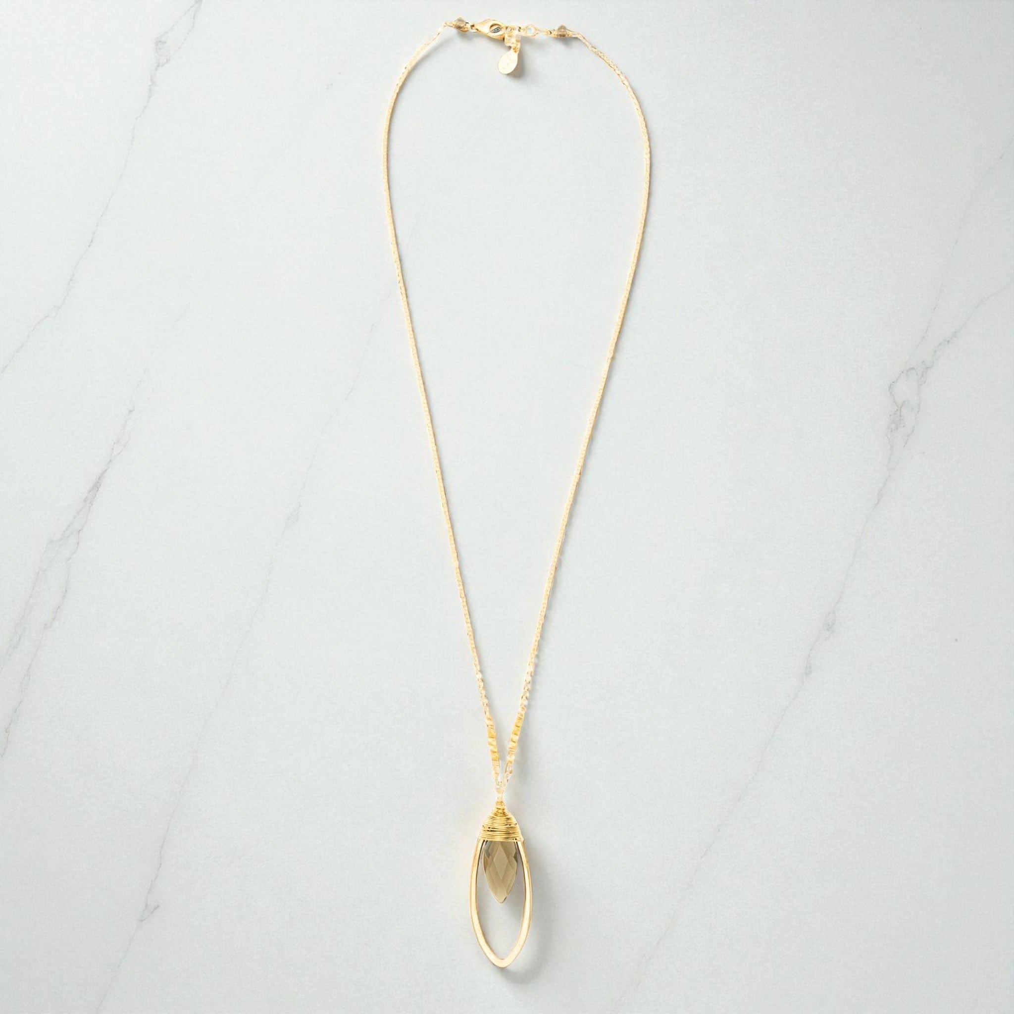 Smoky Quartz Marquise Pendant Necklace - Necklaces