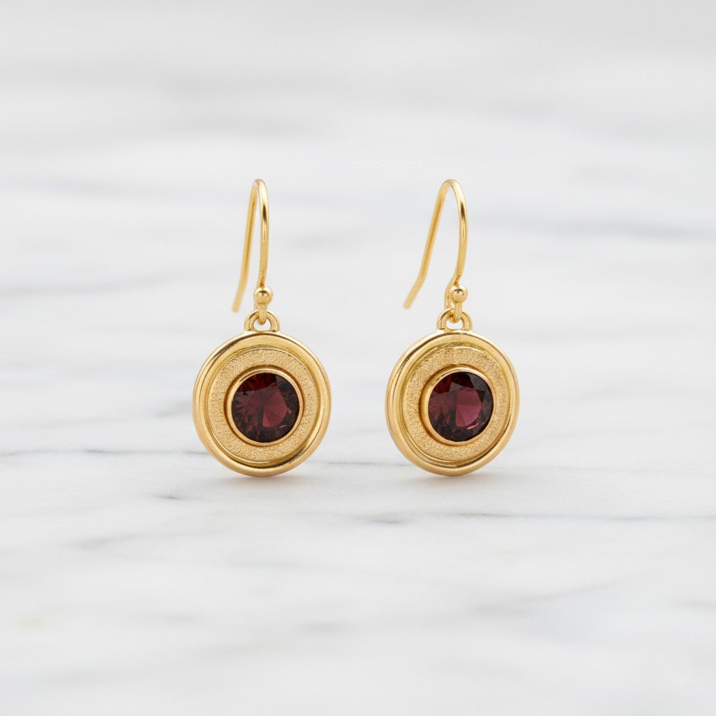 Textured Halo Garnet Earrings - Earrings