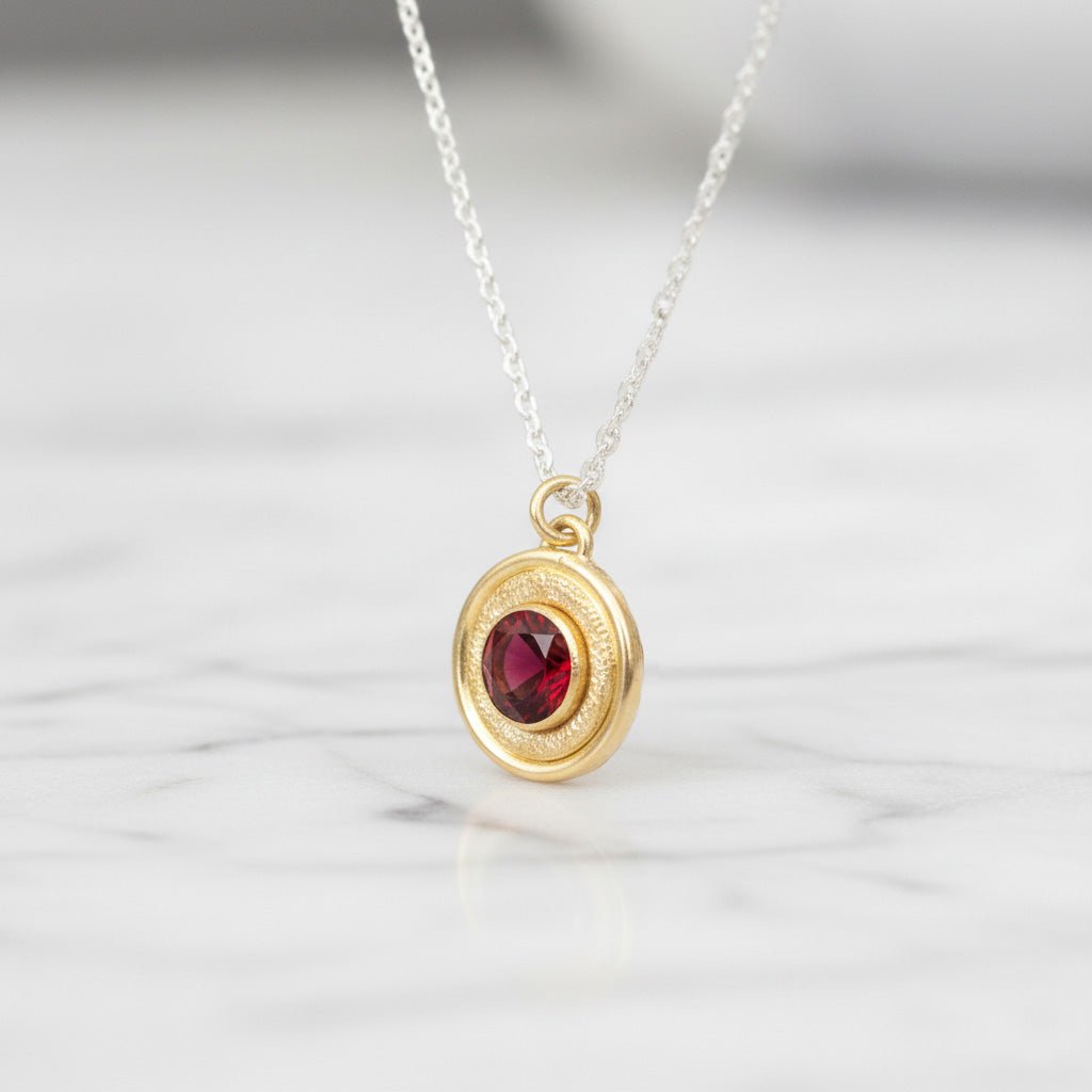 Textured Halo Garnet Necklace - Necklaces