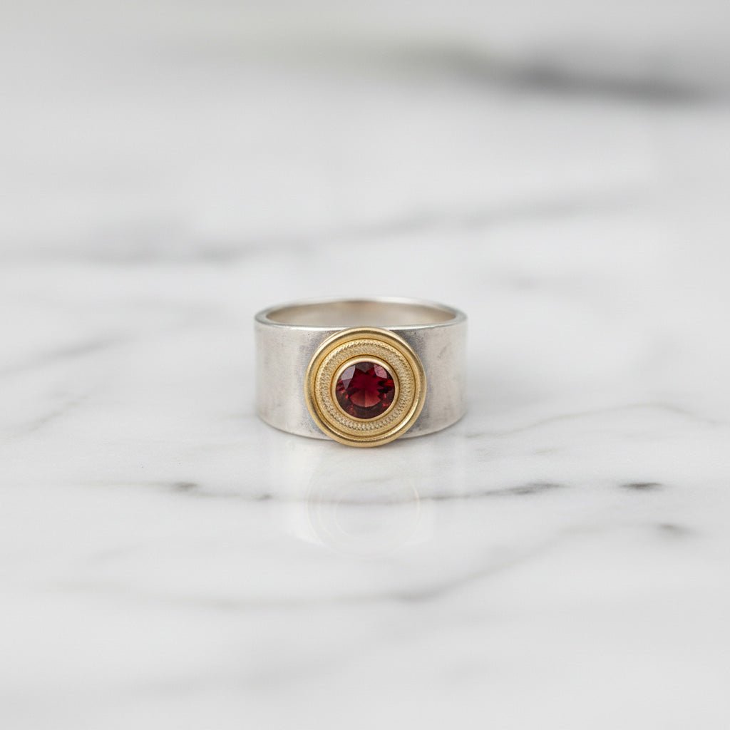 Textured Halo Garnet Ring - Rings