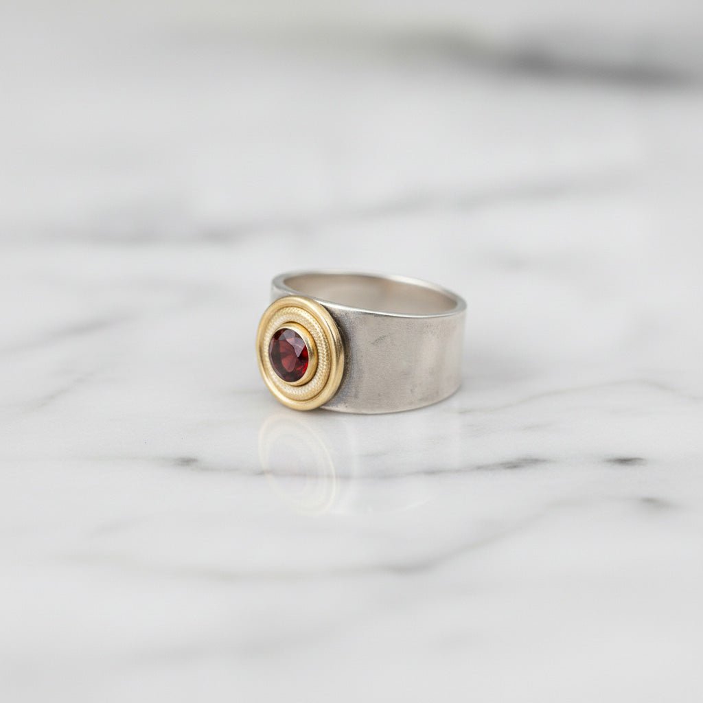 Textured Halo Garnet Ring - Rings