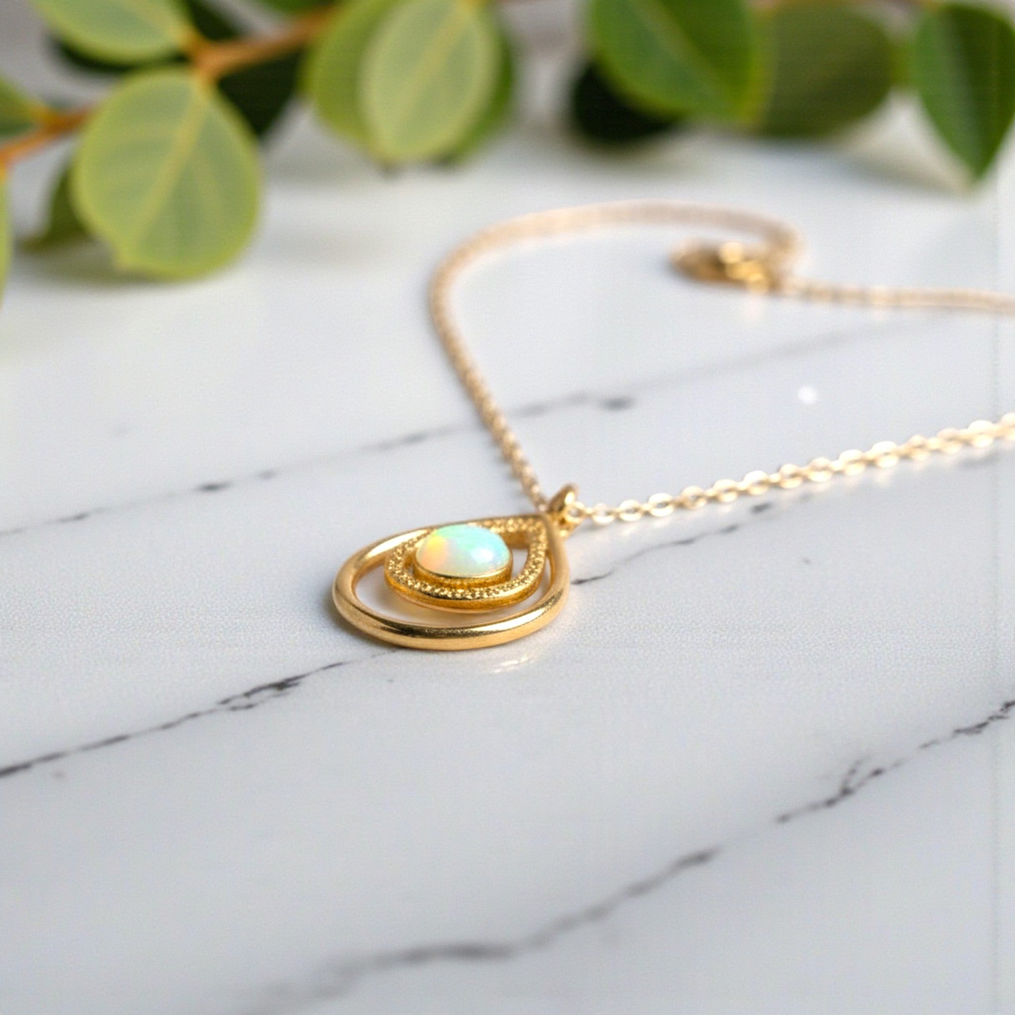 Textured Opal Drop Necklace - Necklaces