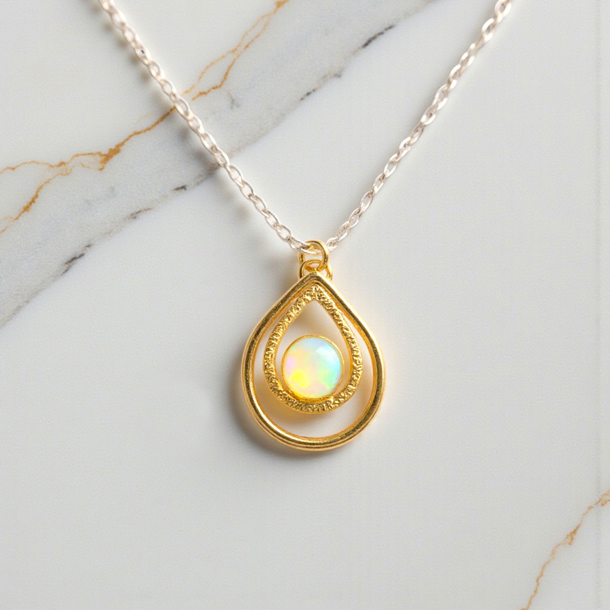 Textured Opal Drop Necklace - Necklaces