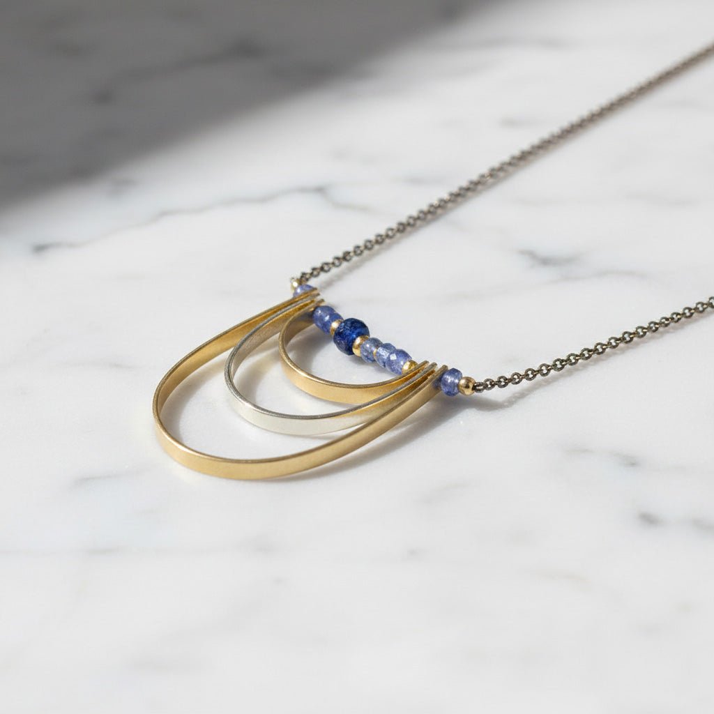 Triple Arc Gemstone Pendant Necklace - Necklaces