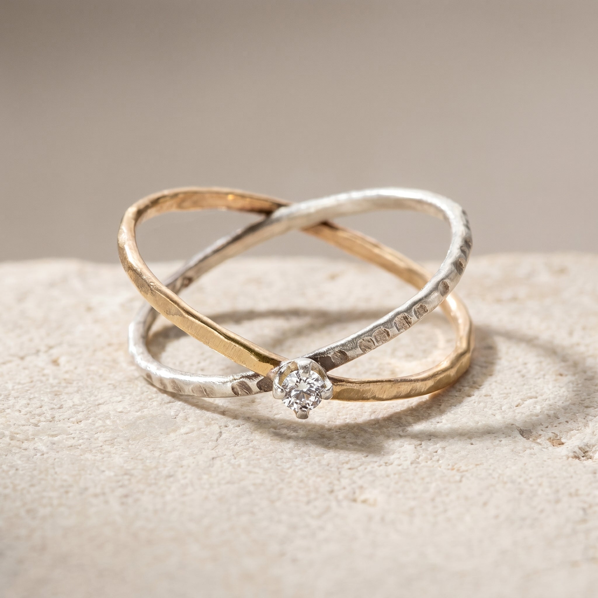 Two Tone Sparkle Crisscross Ring