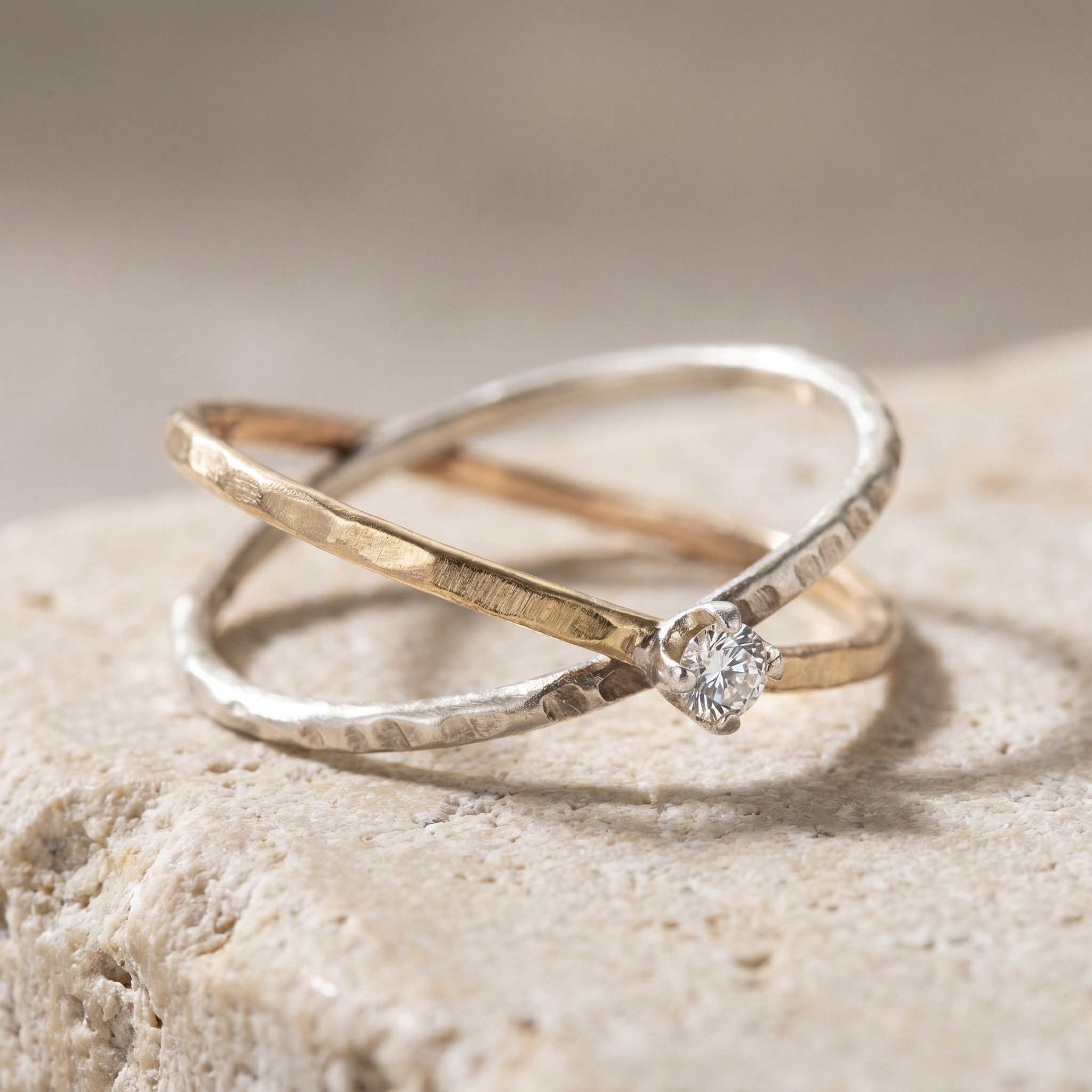 Two Tone Sparkle Crisscross Ring