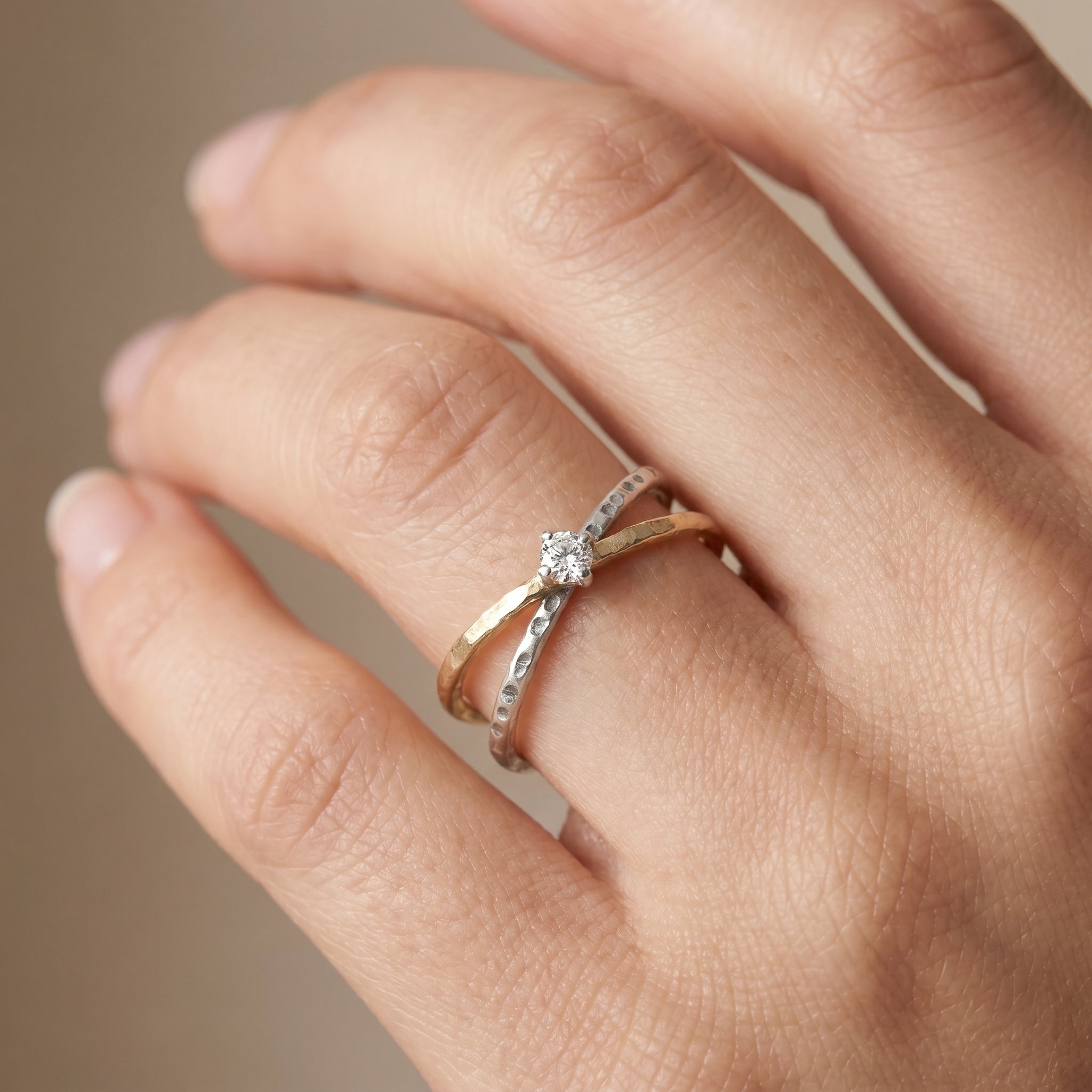 Two Tone Sparkle Crisscross Ring
