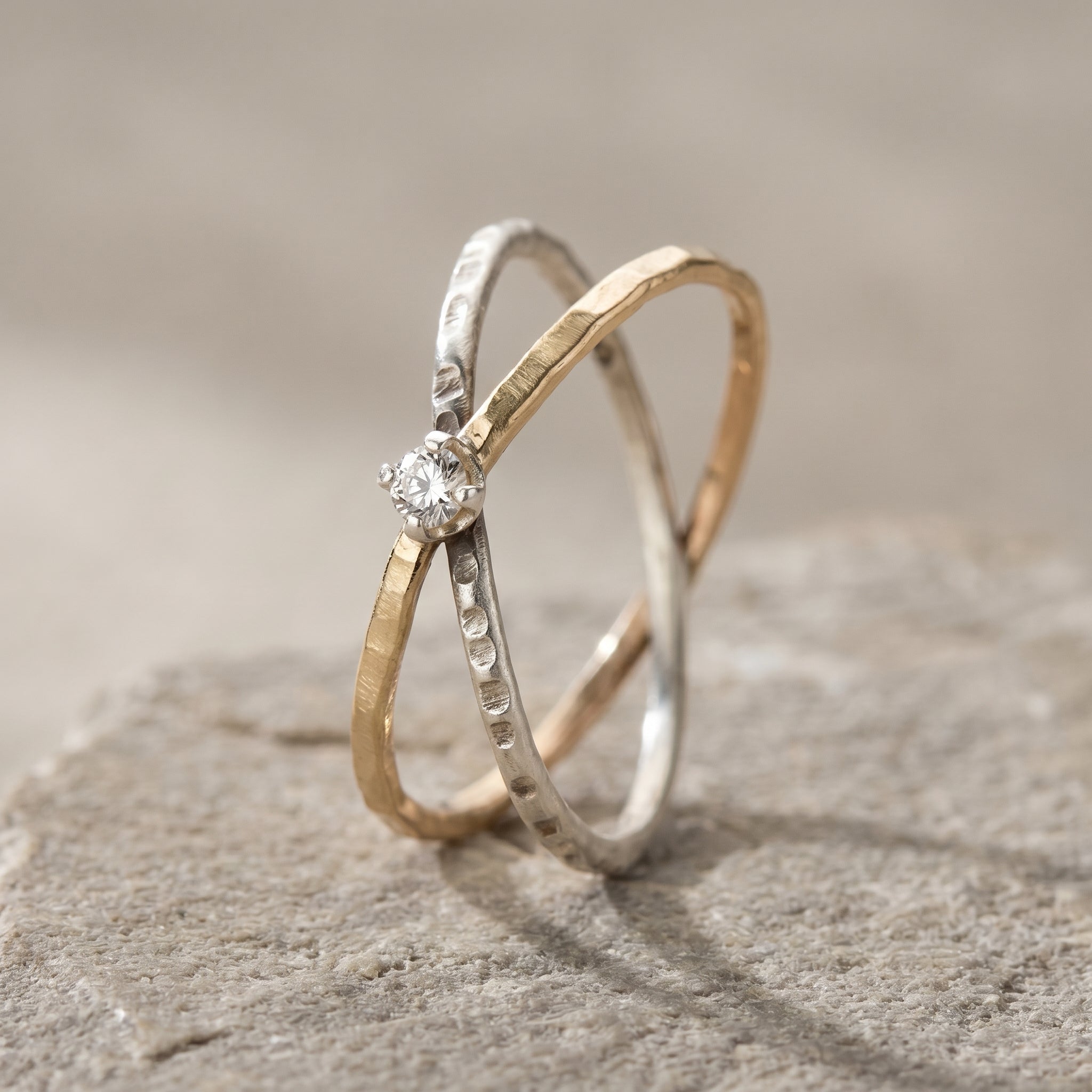 Two Tone Sparkle Crisscross Ring