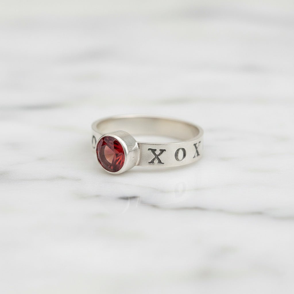 X's and O's Garnet Ring - Rings