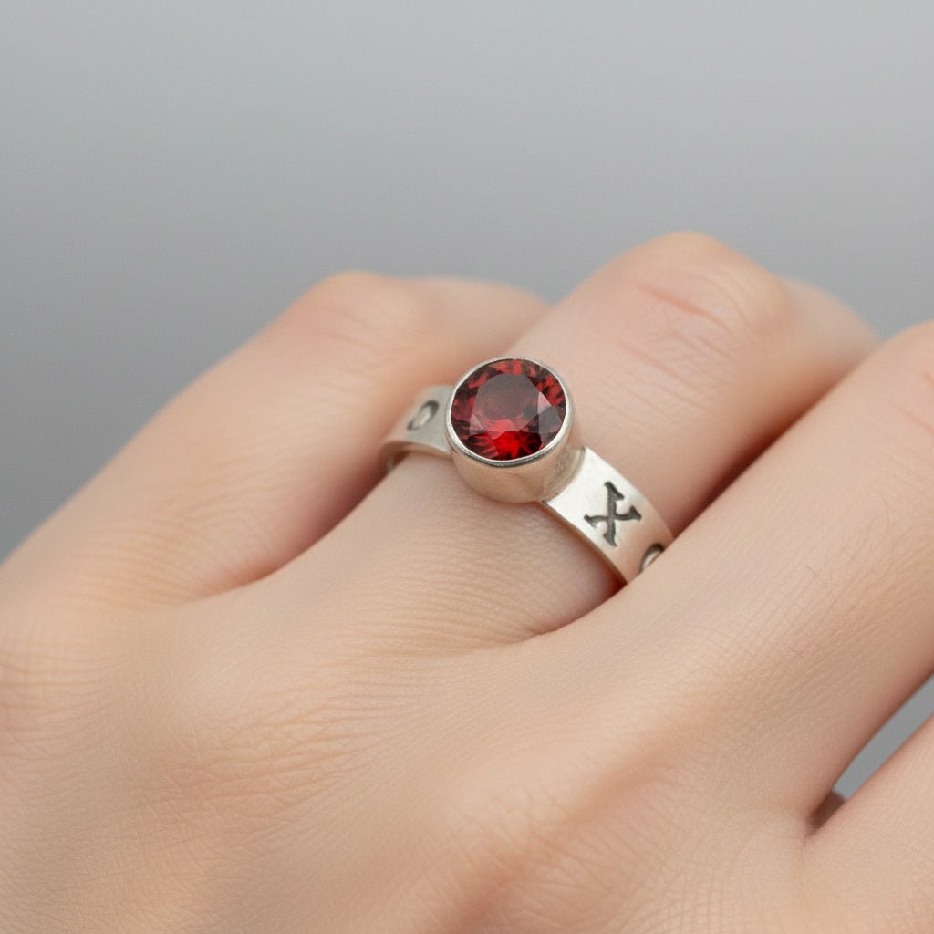 X's and O's Garnet Ring - Rings