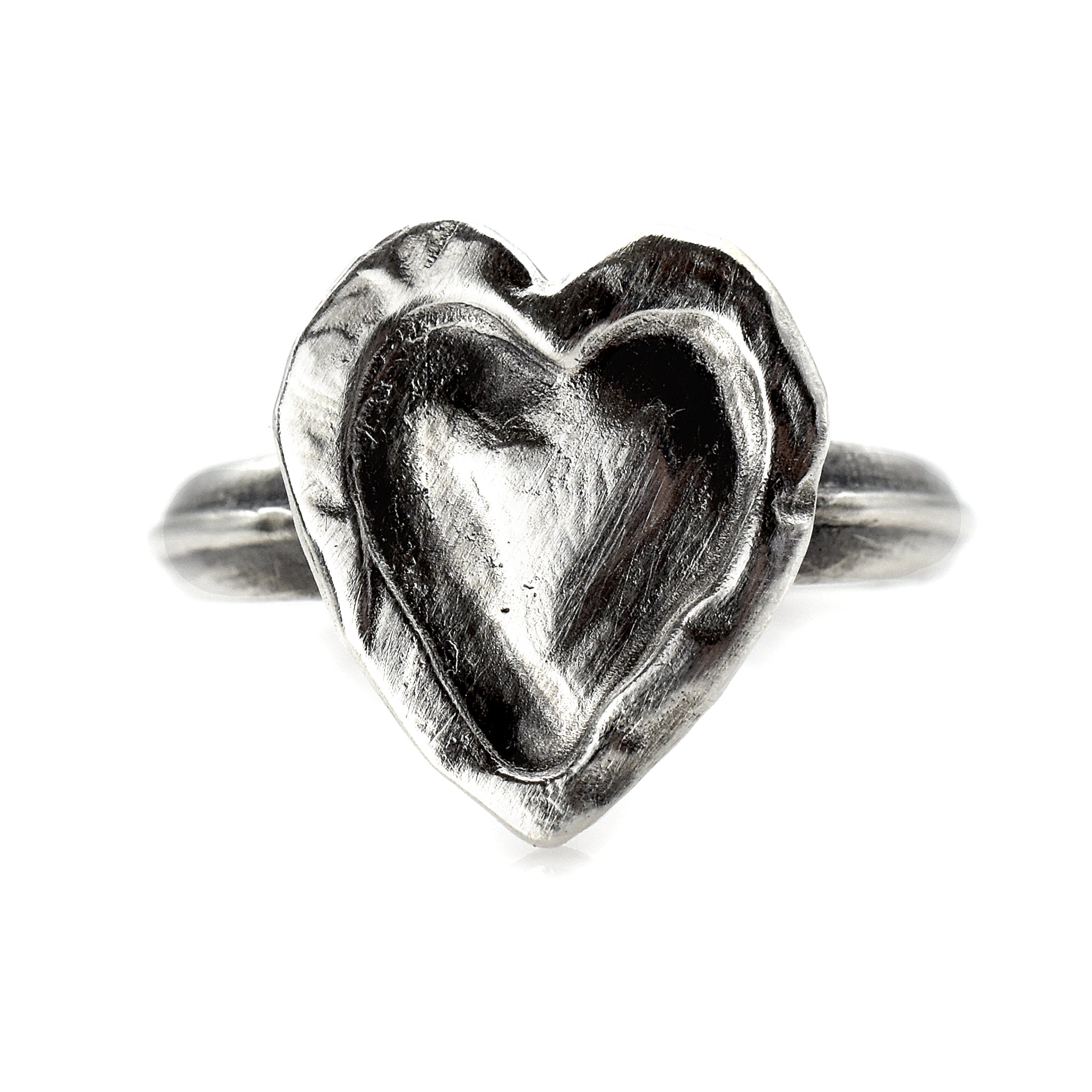 Carved Heart Of Silver Ring - RINGS