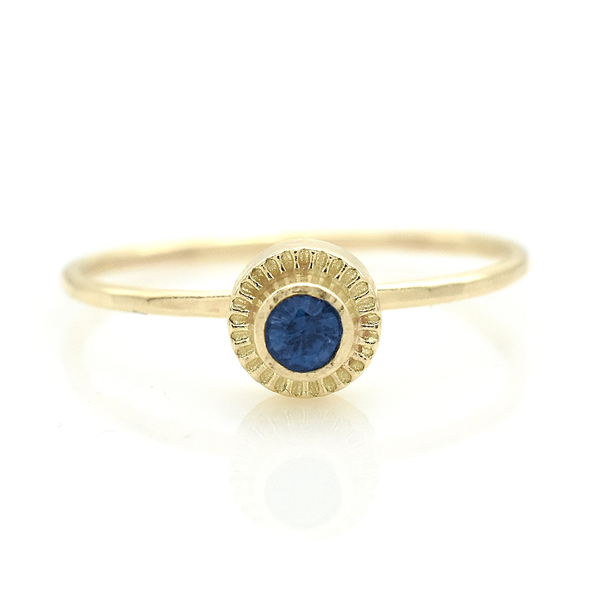 Corrugated Gold Sapphire Ring - Rings