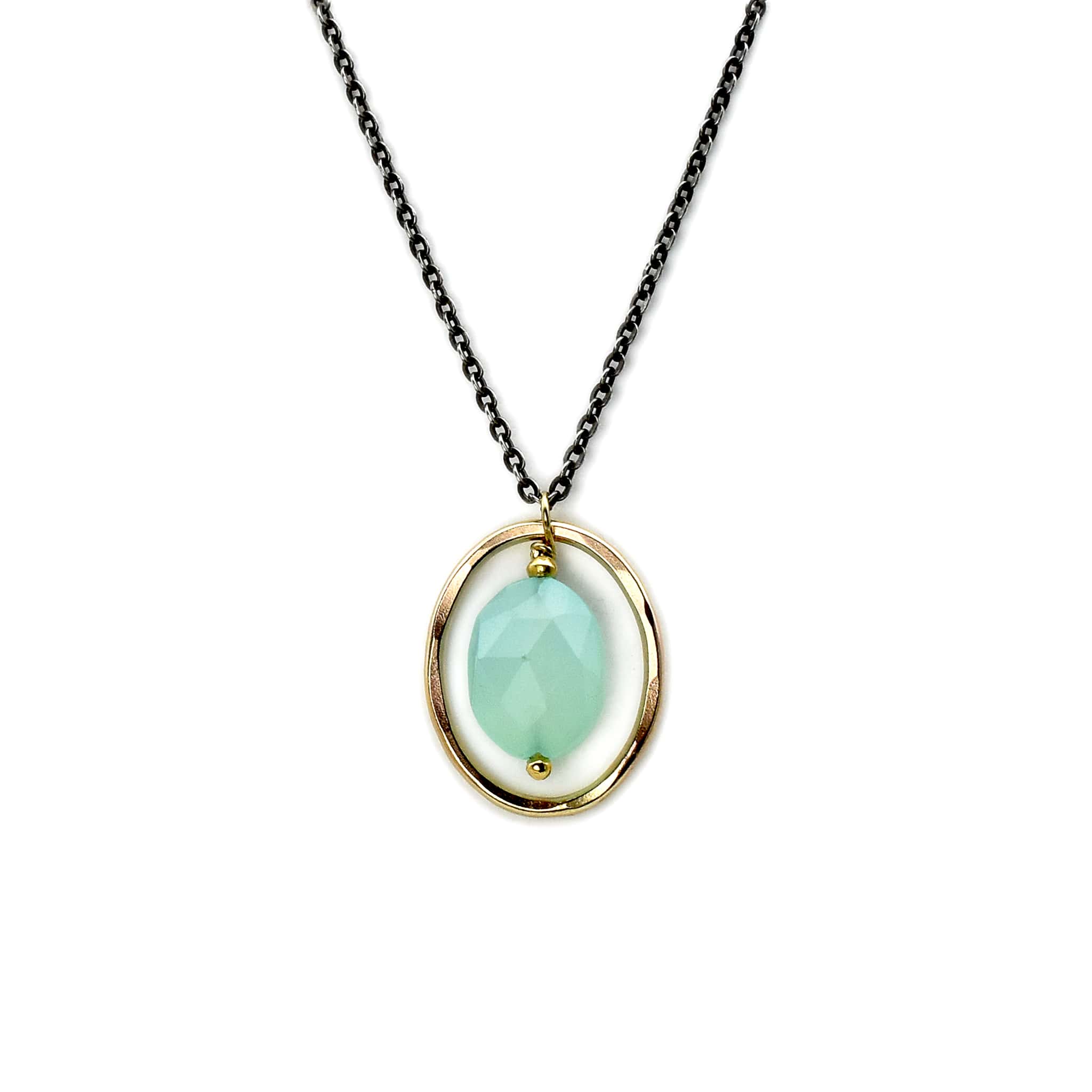 Faceted Oval Aqua Chalcedony Necklace - Necklaces