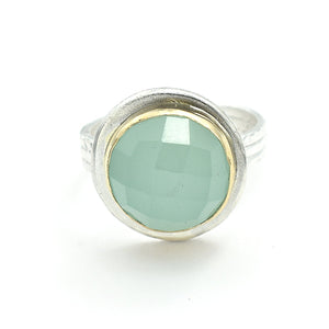 Faceted Round Aqua Chalcedony Ring - Rings