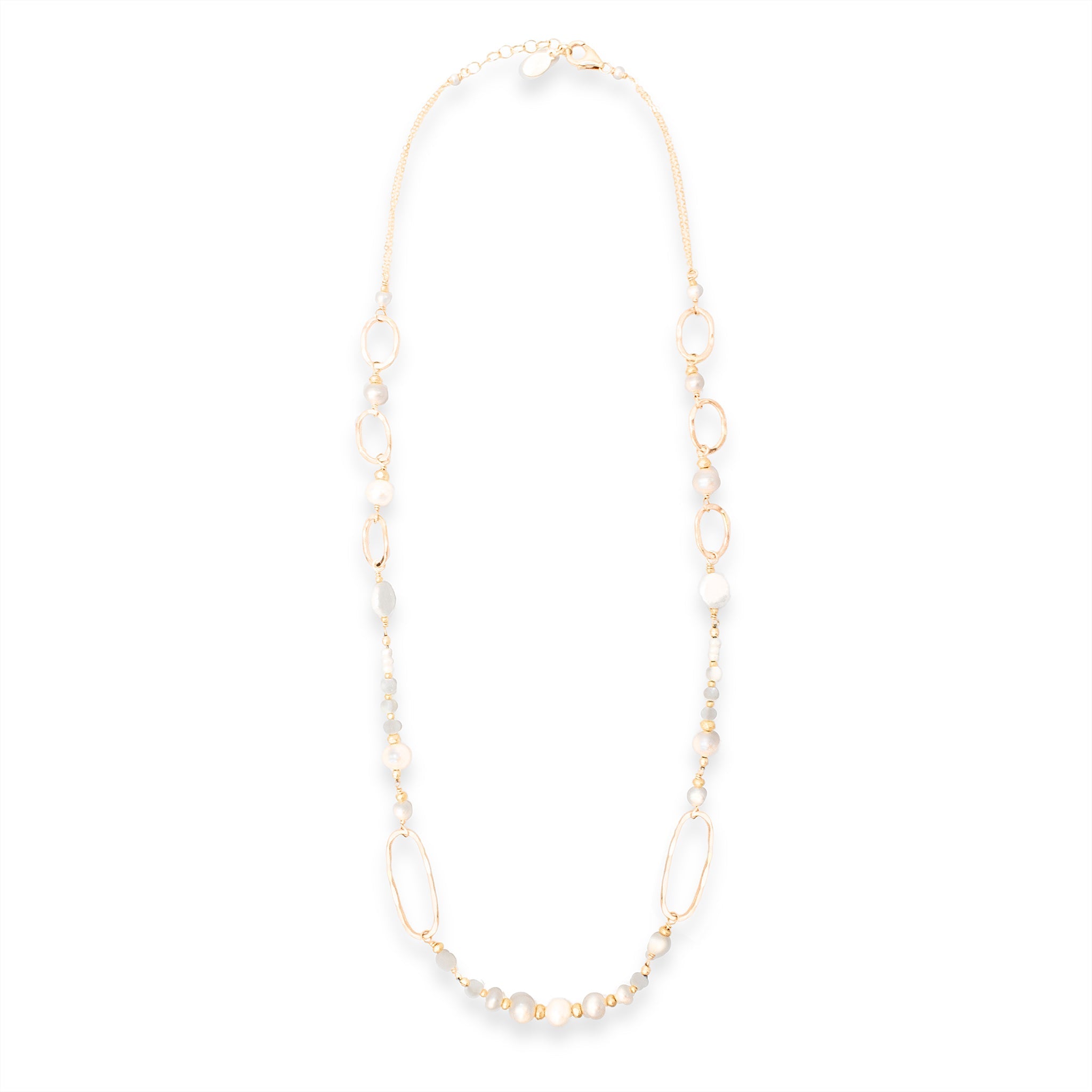 Golden Linked Pearl Necklace - Necklaces