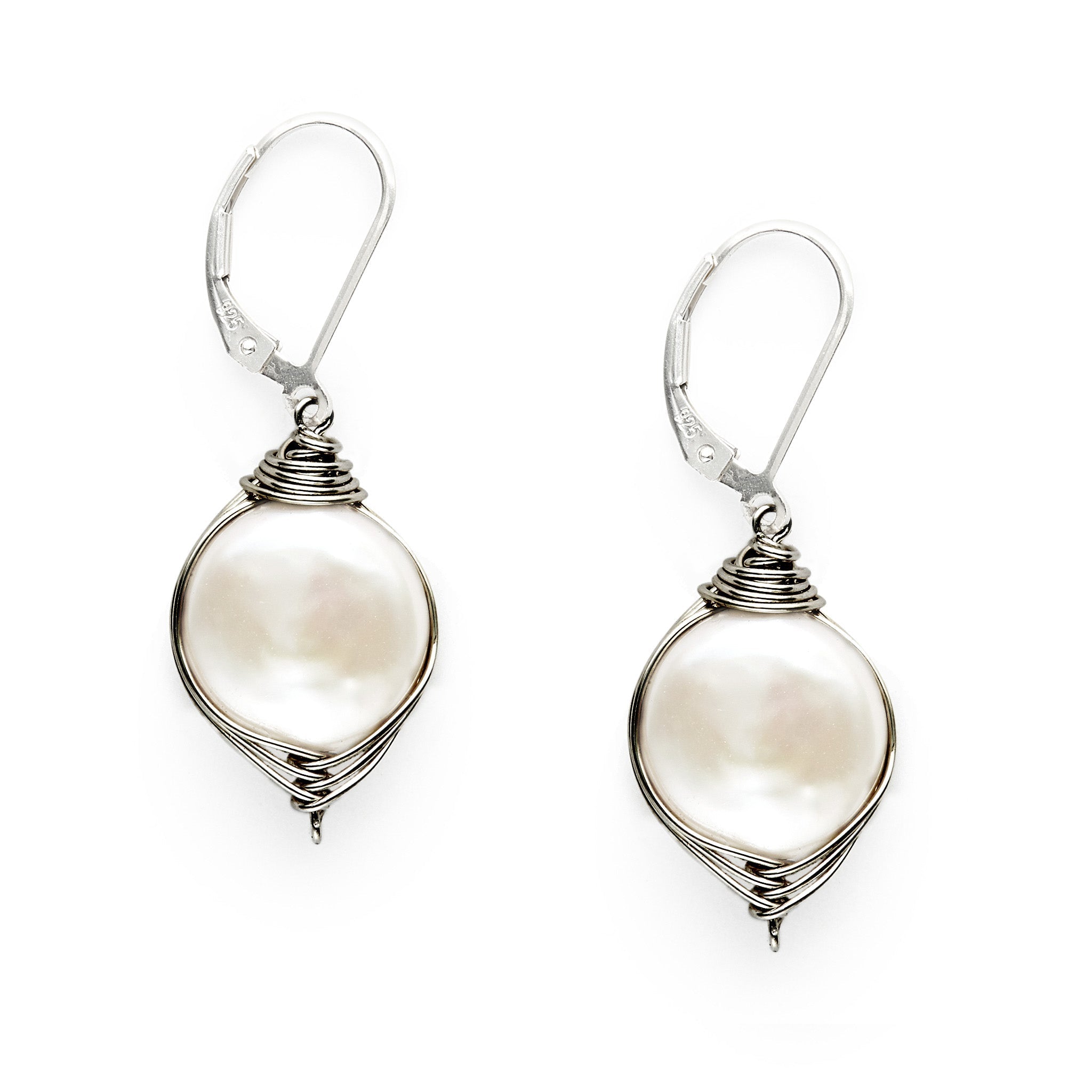 Oxidized Wrapped Pearl Earring - Earrings