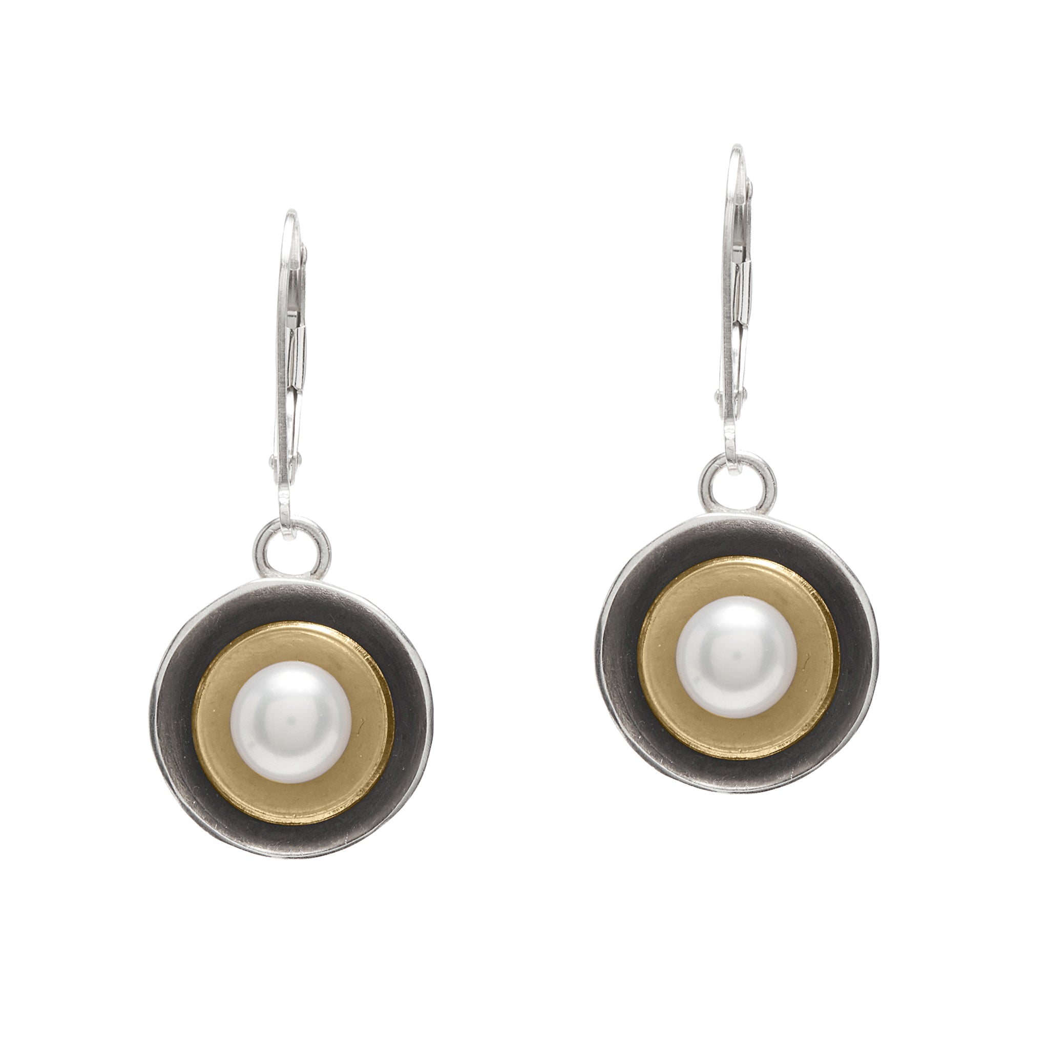 Silver + Gold Cupped Pearl Earring - Earrings