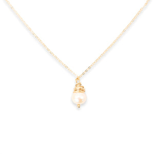Simple Gold Wrapped Pearl Necklace - Necklaces