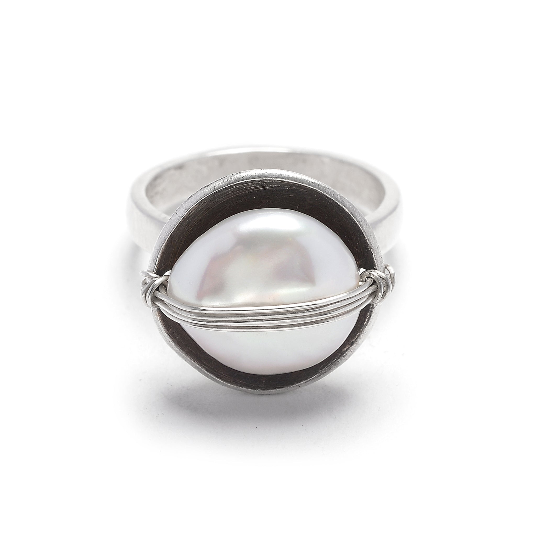 Sterling Cupped Pearl Ring - Rings