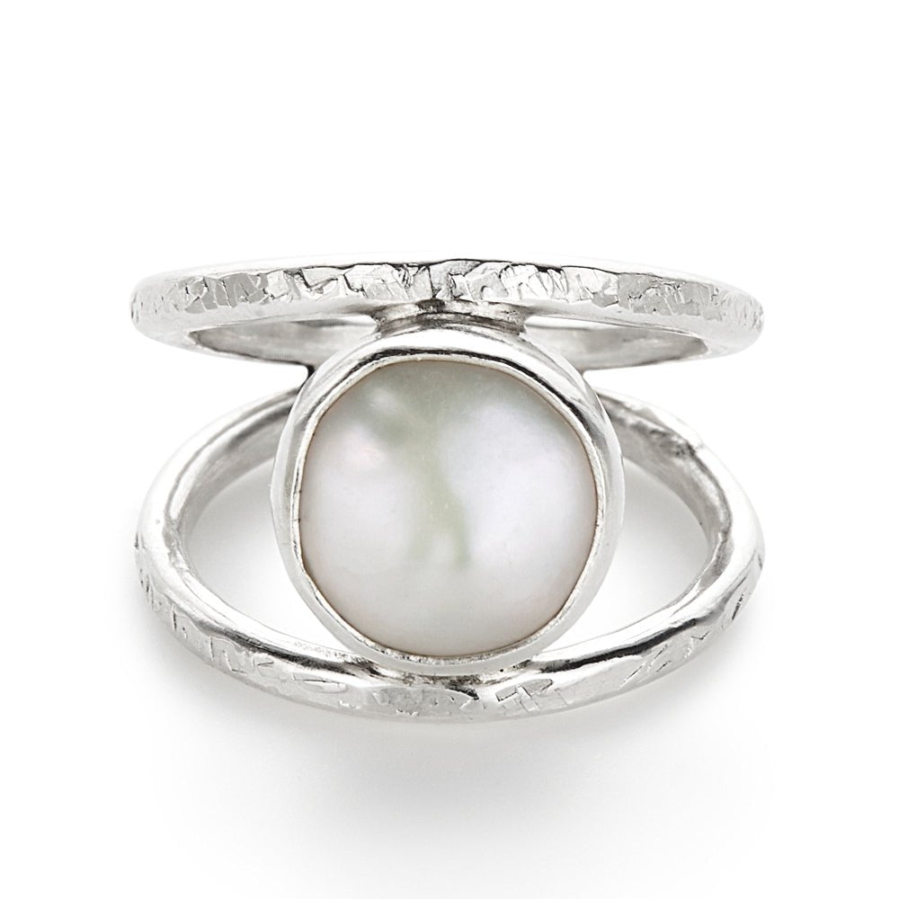 Textured Sterling White Pearl Ring - Rings